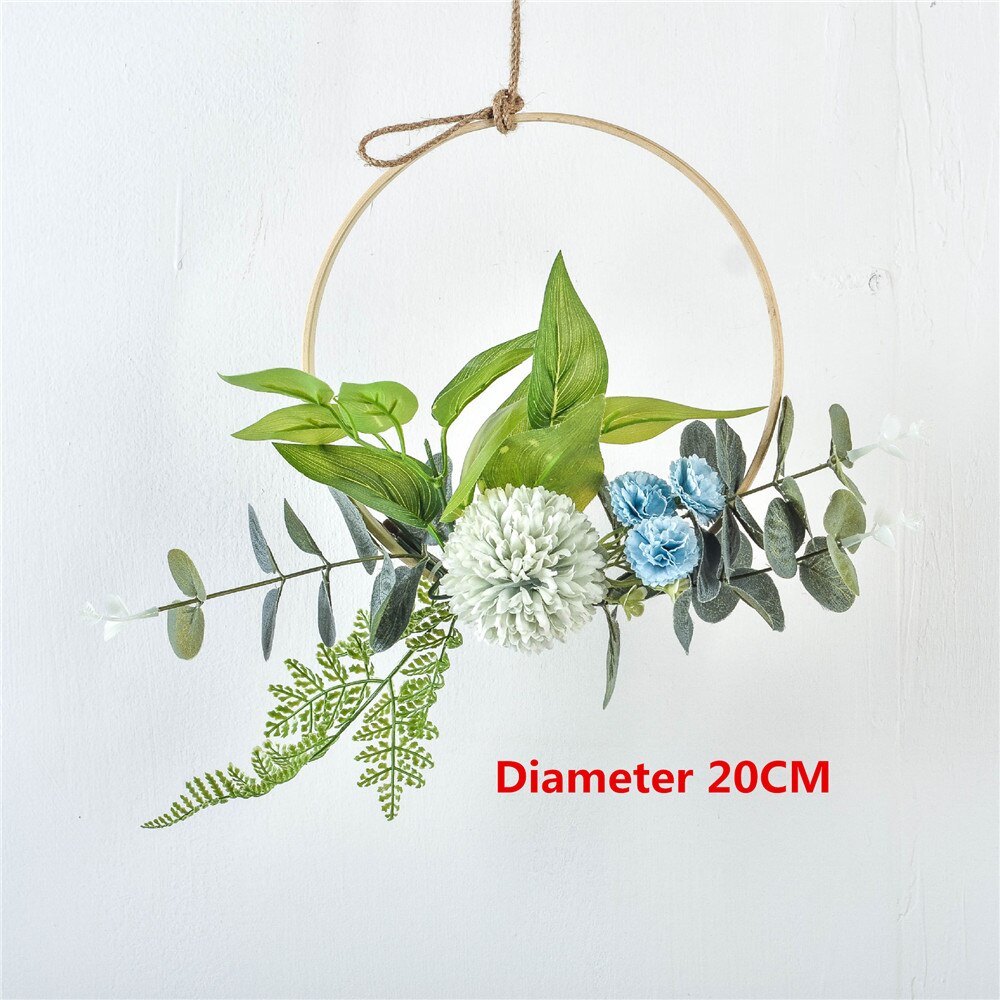 Cilected Hydrangea Eucalyptus Garland Wooden Wall Hanging Decoration Artificial Flower Garland Hoop Wreath For Wedding Backdrop: Color7