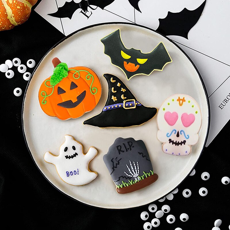 7PCS Halloween Biscuit Cutters Mold For Baking Metal Tool Pumpkin Cutter Cookie Stamp Party Gourmet Bakery Decoration
