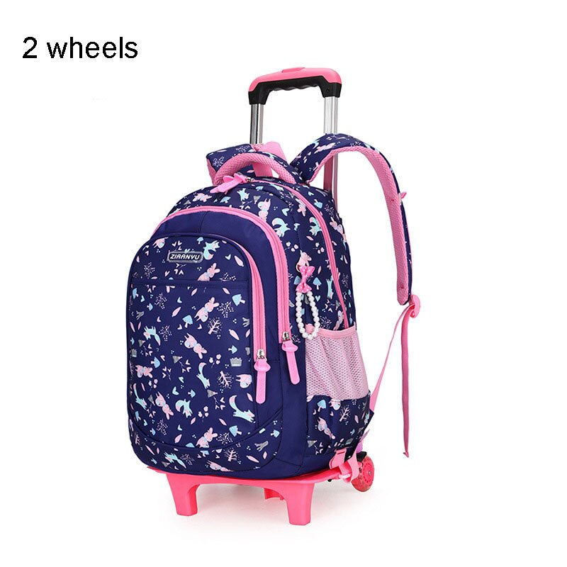 Staccabile Ruote Sacchetto di Ragazze della Scuola Zaino Mochila Escolar Studente Libri Sacchetto Del Fiore di Stampa Zaino per Bambini Sacchetto di Scuola Del Carrello: 2 wheels blu