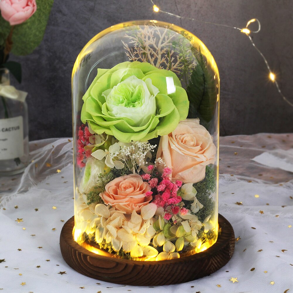 Beauty And The Beast Immortal Flower Rose In Glass Inside Wedding Decoration Flower Christmas Mother's Day Birthday: DA07