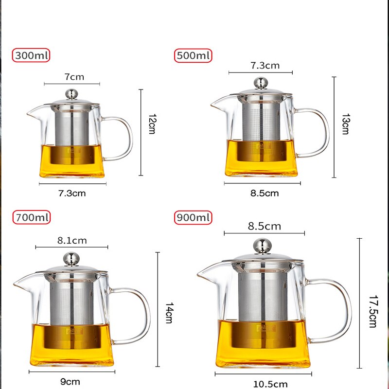 Glass Teapot Heat Resistant Square Glass Teapot With Tea Infuser Filter Milk Flower Tea Pot