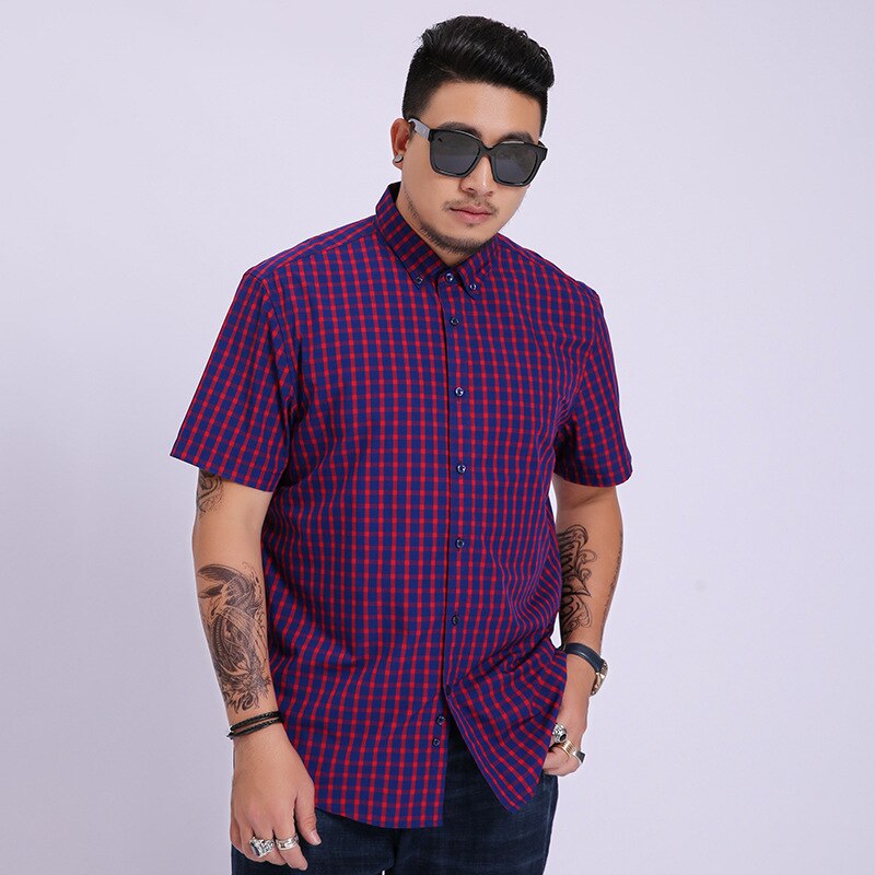 Super store herre korte ærmer løse farvede plaid casual herre skjorter plus størrelse 2xl 3xl 4xl 5xl 6xl 7xl 8xl
