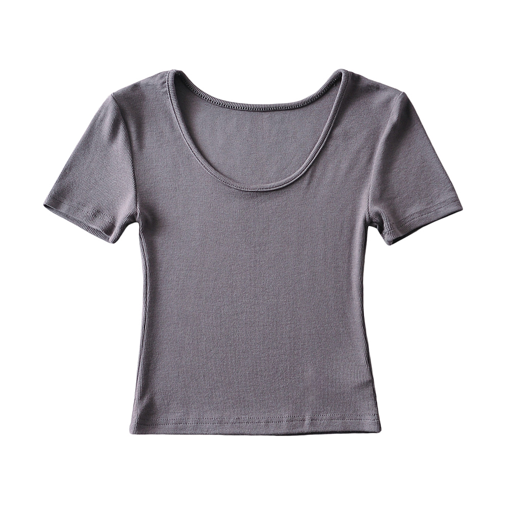 Bradely Michelle Casual Summer Woman Slim Fit T-shirt Tight Short-Sleeve O-neck Tee Crop Tops: M / Dark Grey