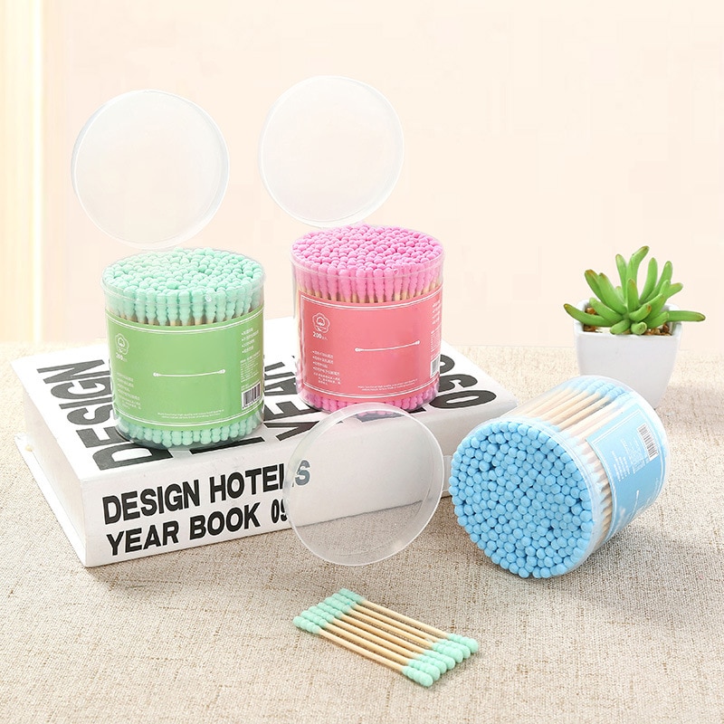 200Pcs Cotton Swab Ear Cleaning Cosmetic Cotton Buds Swabs Double-headed Cotton Swabs Ear Stick Cleaning Tools