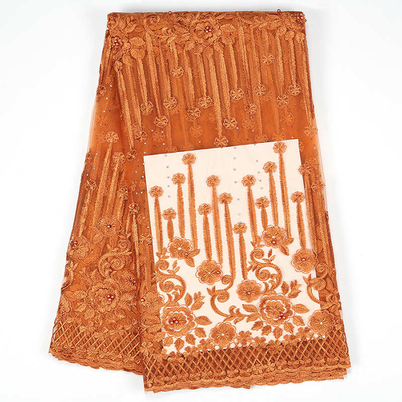 Fransk blonde stof blonde nigerian til kvinder afrikansk tyl blonder med sten 5 yards brudekjole stof: Brun