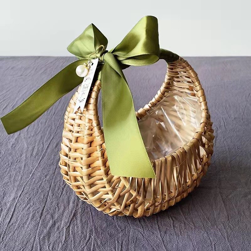 Pure Hand-Geweven Rieten Bloemenmand Mode Creatieve Rotan Bamboe Mand Paar Bloemenmand Opslag Mand: Basket  and Blue