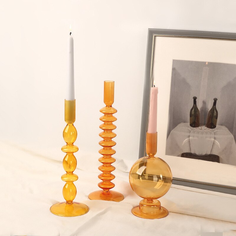 Nordic Oranje Glas Taper Kaarshouder Home Decor Wedding Party Diner Bij Kaarslicht Decoratie Woonkamer Kandelaar