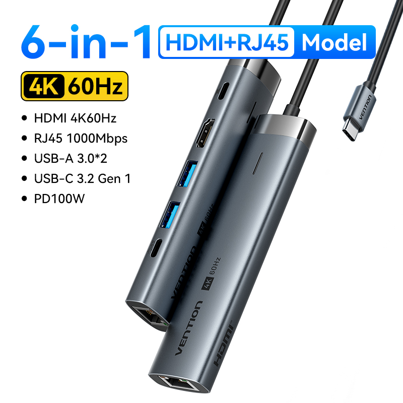 Vention 4K60Hz USB C HUB HDMI Adapter Type C to RJ45 Ethernet USB3.0 PD100W SD&TF for Laptop MacBook Pro Docking Station USB HUB: pink