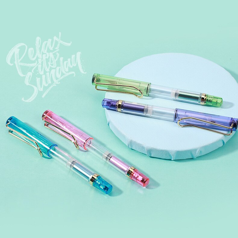 Pluma estilográfica de pistón transparente Wingsung, pluma con Clip de Metal de gran capacidad, material de papelería para Escritura, escuela y oficina, 1 unidad