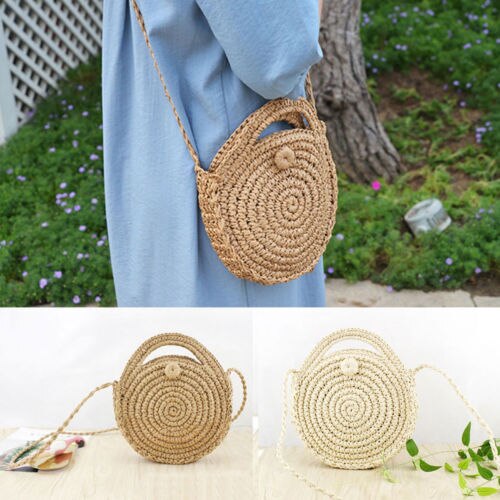 Women Girls Straw Bag Pouch Ladies Chain Handbag Purse Crossbody Beach Summer Bags Travel Organizer