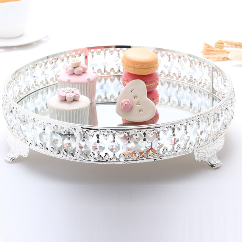 10 tommer sølv spejlbakker til cupcake rundfrugt dessertplade