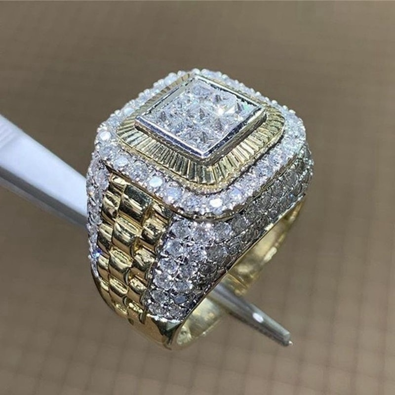 Crystal Ring Vierkante Micro Pave Rhinestone Iced Gouden Ringen Mannen Hip Hop Stijl Sieraden Christmas Party