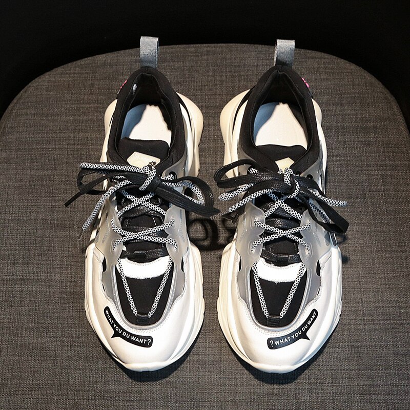 Höst kvinnor chunky sneakers plattform kvinnor bekväma snörning platta skor unisex träningsskor damskor