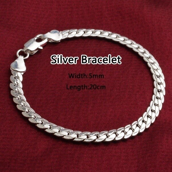 5mm smykker menn kvinner gull halskjede sidelengs slange kjede halskjede 20 tommers tilbehør bijoux femme hip hop smykker: Sølv armbånd