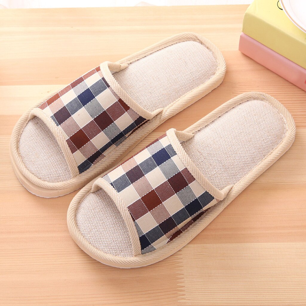 Slippers Unisex Bathroom Slippers Summer Flip Flops Men Couple Gingham Beach Sandals Indoor Home Slippers #3
