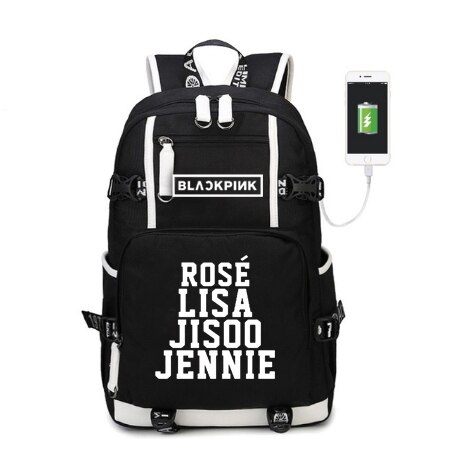 WISHOT KPOP, mochila coreana Blackpink Jennie Lis, mochila de hombro, bolsa de viaje para la escuela para adolescentes, bolsas casuales de carga USB para ordenador portátil: black6