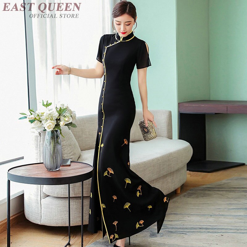 Svart maxi cheongsam kinesiske kjoler sommer aodai sexy orientalsk kjole qipao ao dai vietnam tradisjonell kjole  ta1750