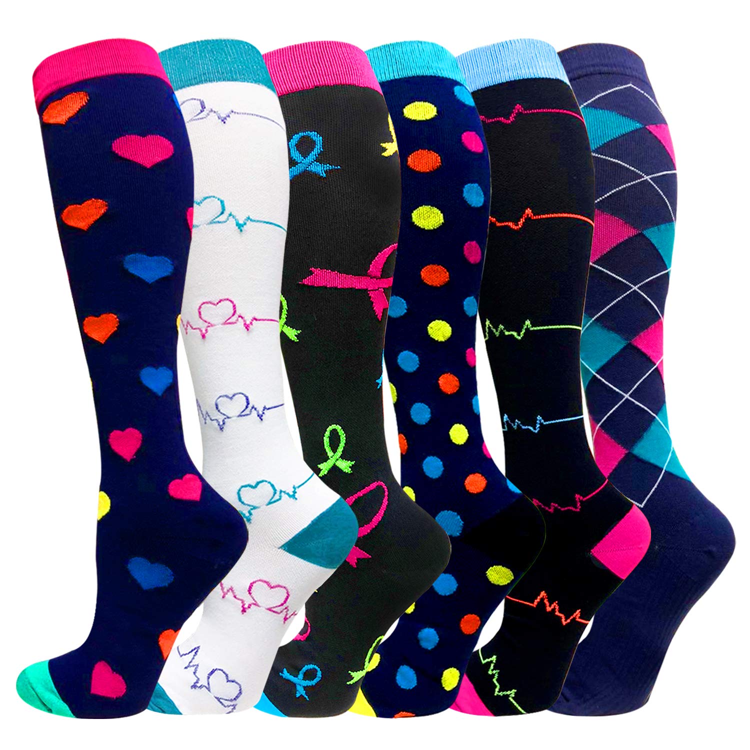 Compression Stockings Golf Football Socks Outdoor Sport Football Socks Soccer Compression Sock: 6 PAIRS I / S M