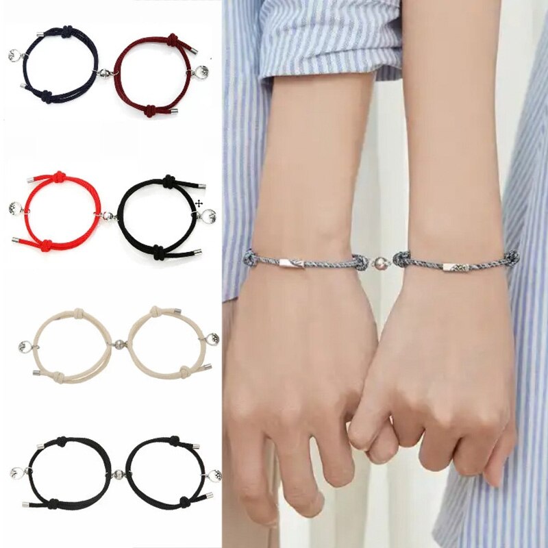 2pcs Men and Women Charm Girl Bracelet Couple Bracelet Couple Magnet Attract Each Other Personality Jewelry Lover