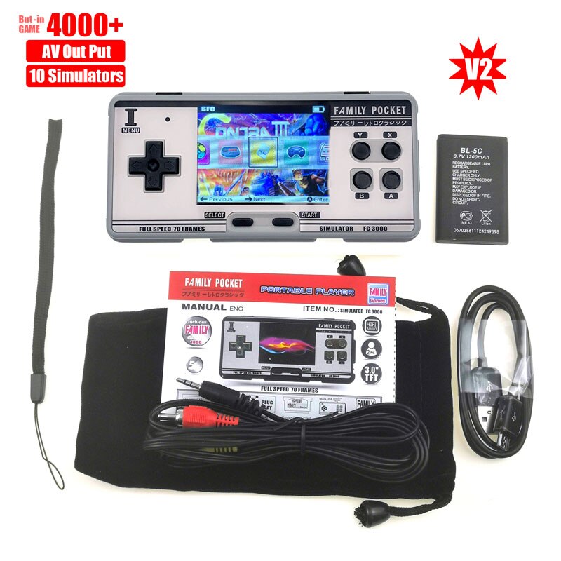 Consola de videojuegos portátil FC3000 con pantalla IPS, 10 simuladores, Color negro y gris, 4000 juegos integrados: IPS GRAY