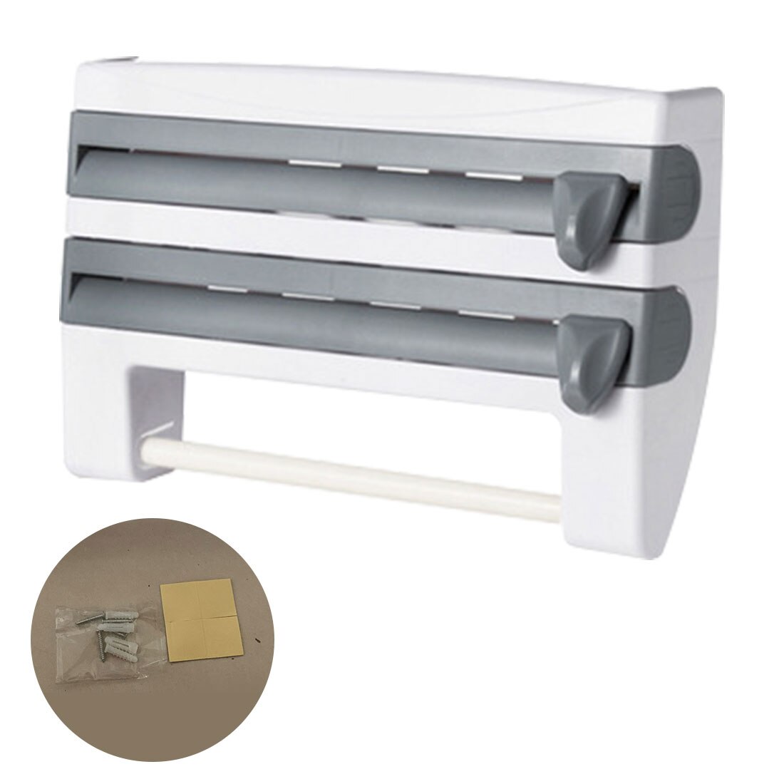 4in1 Muur-Mount Folie Papieren Handdoek Houder Saus Fles Opbergrek Food Grade Film Cutter Mutifunction Zeef Keuken Organizer