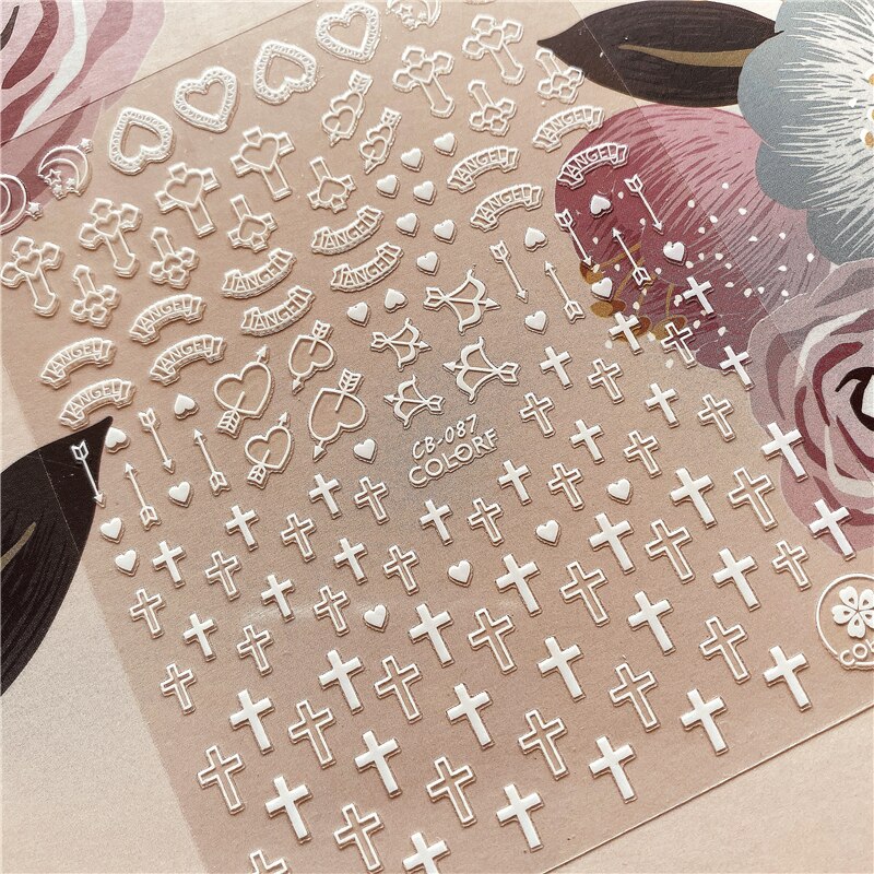 Jésus Christ vierge marie série croix 3D retour colle ongle décalcomanie ongle autocollant décoration ongle art ongle outil ongle ornement: CB-087W