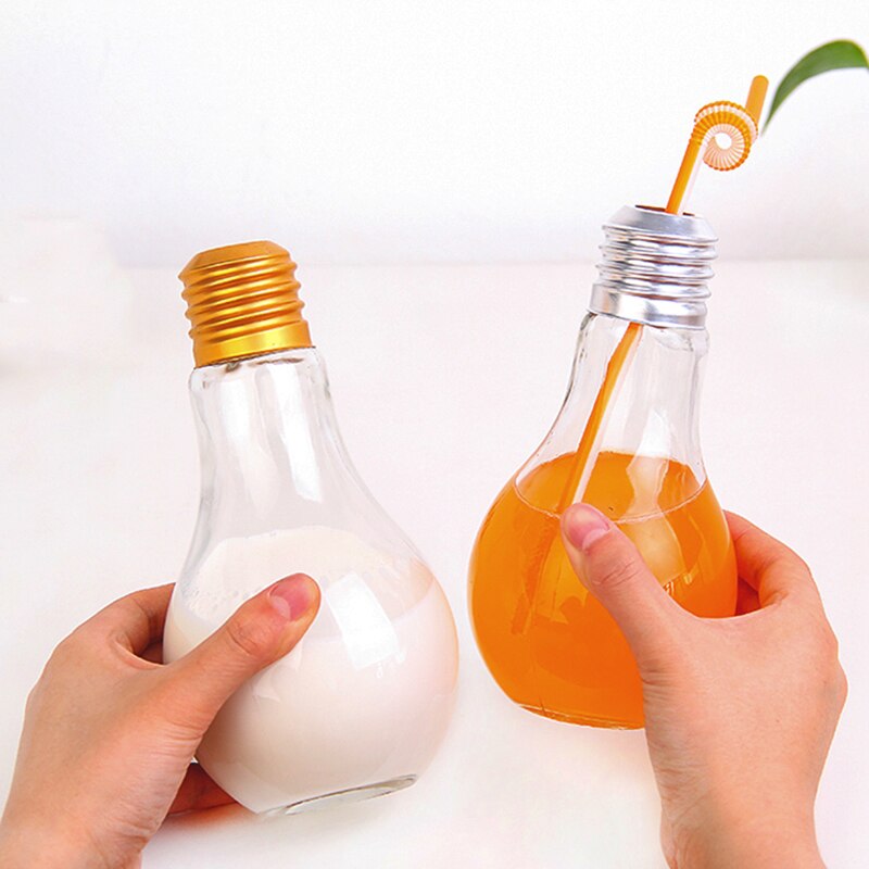 300ml Light Bulb Straw Mug Individual Juice Coke Cup Light Bulb Shape Transparent Mug With Straw Ball Cup Student
