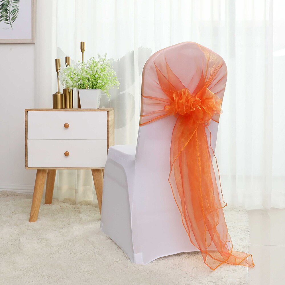 65x275cm Orange Organza Knot Wedding Chair Decor Banquet Event Chair Decorations Bow Ties Chair Bands Sashes Blue 25pcs/lot