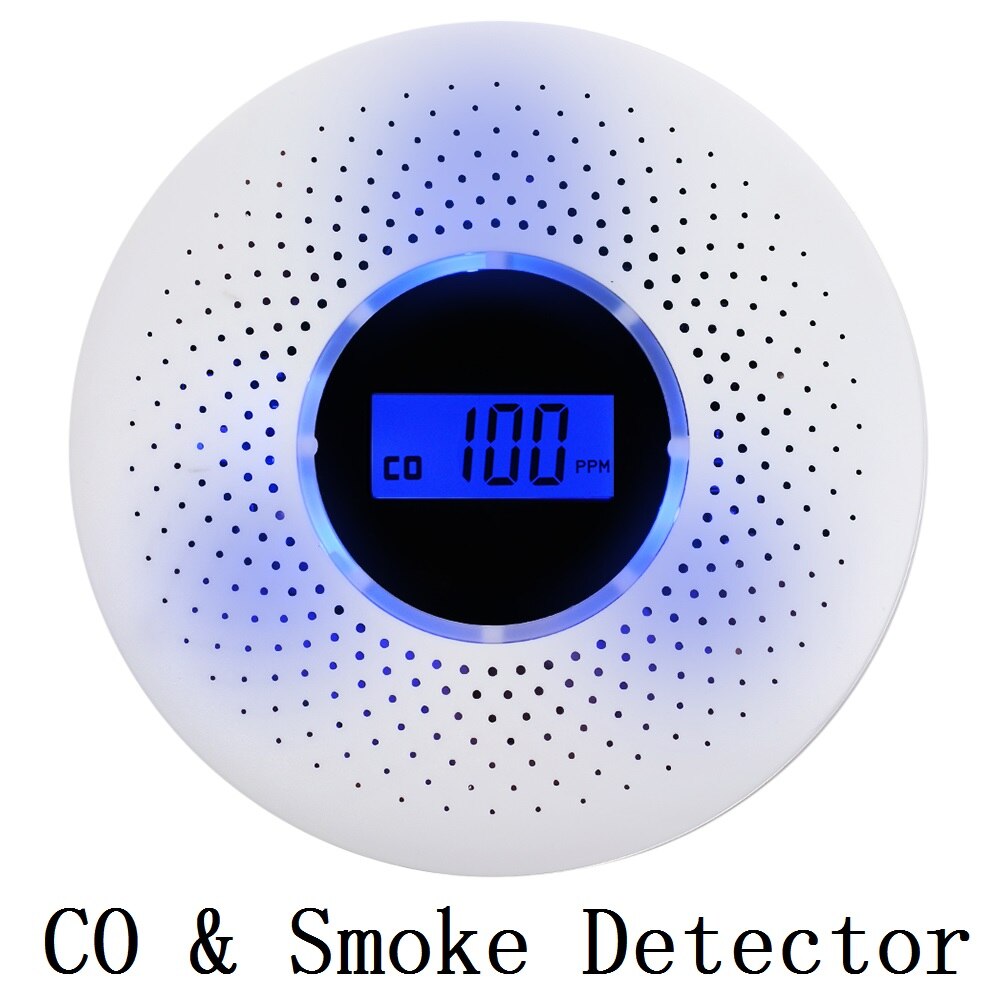 Big CO & Smoke Combo Detector 2 in 1 LCD CO Sensor with LED Light Flashing sound Warning Alarm Detector