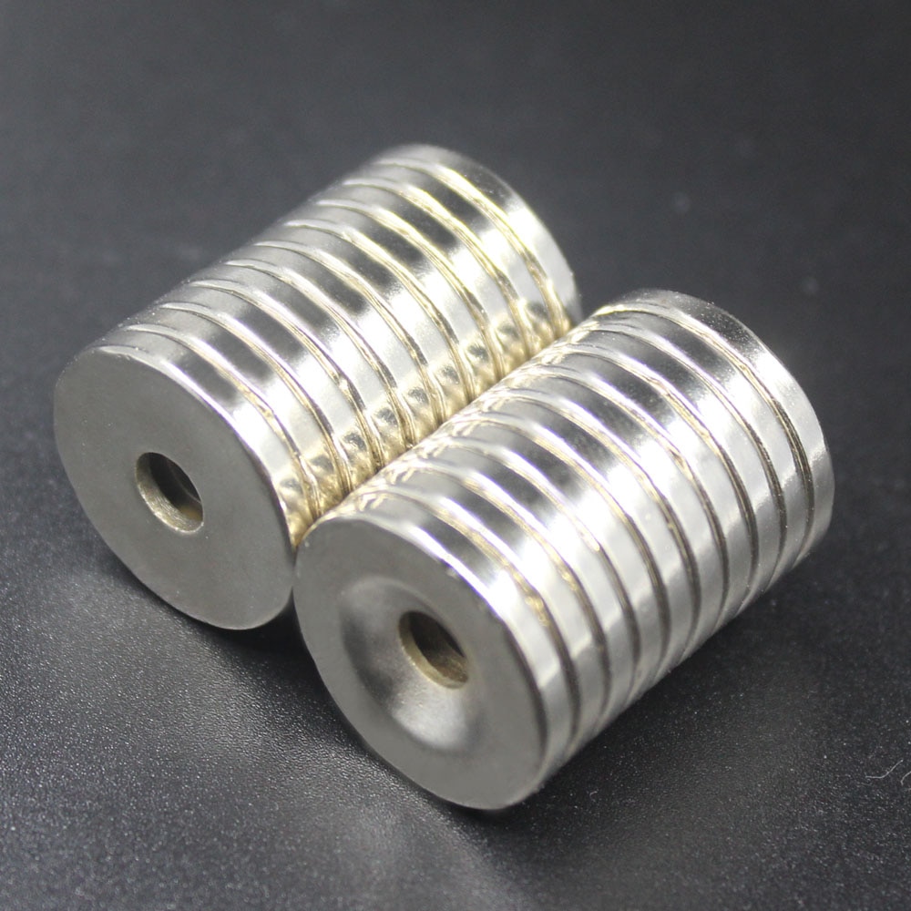 5/10/50 imanes de neodimio de 20mm x 3mm agujeros y 5mm n35 ndfeb redondos, superpotentes y permanentes, discos de 20 x 3 agujeros y 5 unidades.