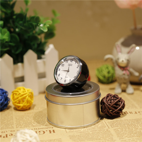 Retro Exquisite Mini Table Clock Multicolor Optional Circular Metal Table Clock Needle Desk Clock 4cm WY52619: black