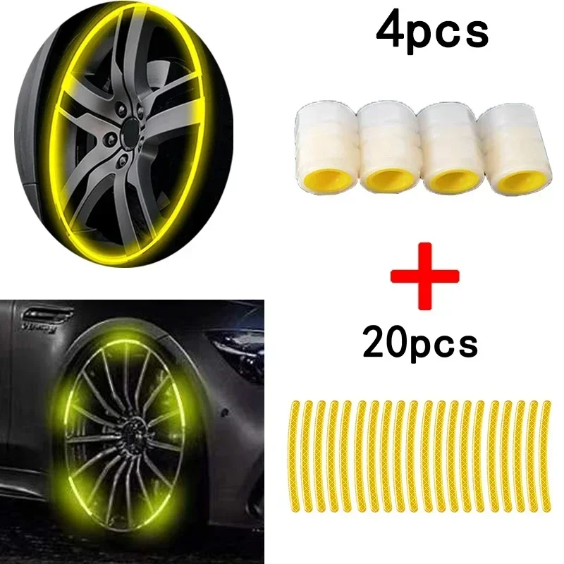 Universele reflecterende velgstickers auto motorfiets fiets carrosserie velgstreep tape sticker decoratieve reflectorfolie decals: Geel