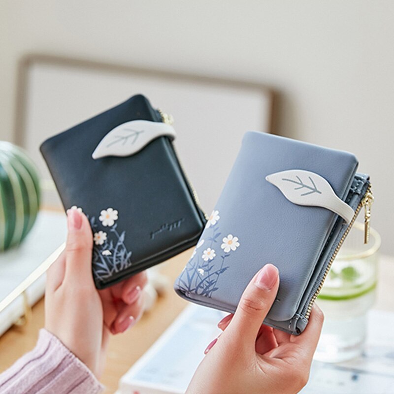 Women Wallet Leaf Pattern Hasp Ladies Purse soft pu Leather Small Short Wallets Female Zipper Coin Purse