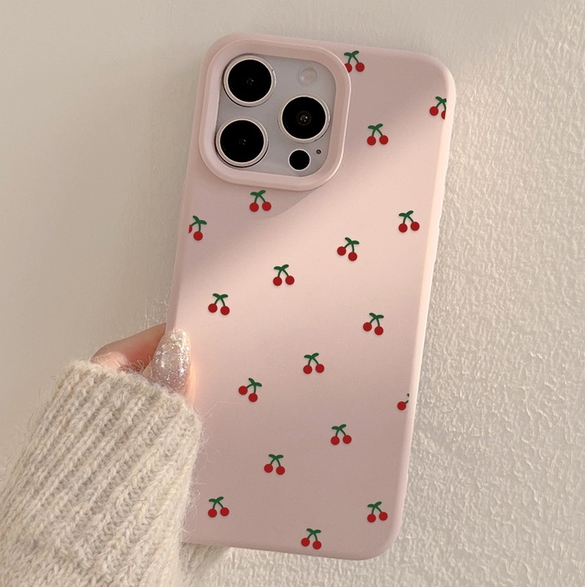 Cute Cartoon Cherry Pattern Phone Case For iPhone 16 15 14 13 12 11 Pro Max Plus Silicone Shockproof Cases Cover