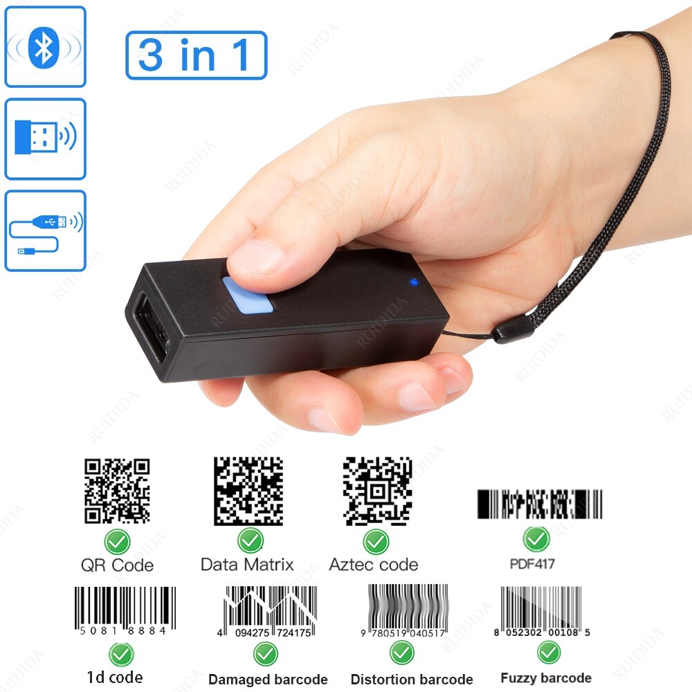 Mini Scanner di codici a barre portatile portatile 2d Bluetooth 1D/2D lettore di codici a barre QR Code Scanner PDF417 per logistica espressa