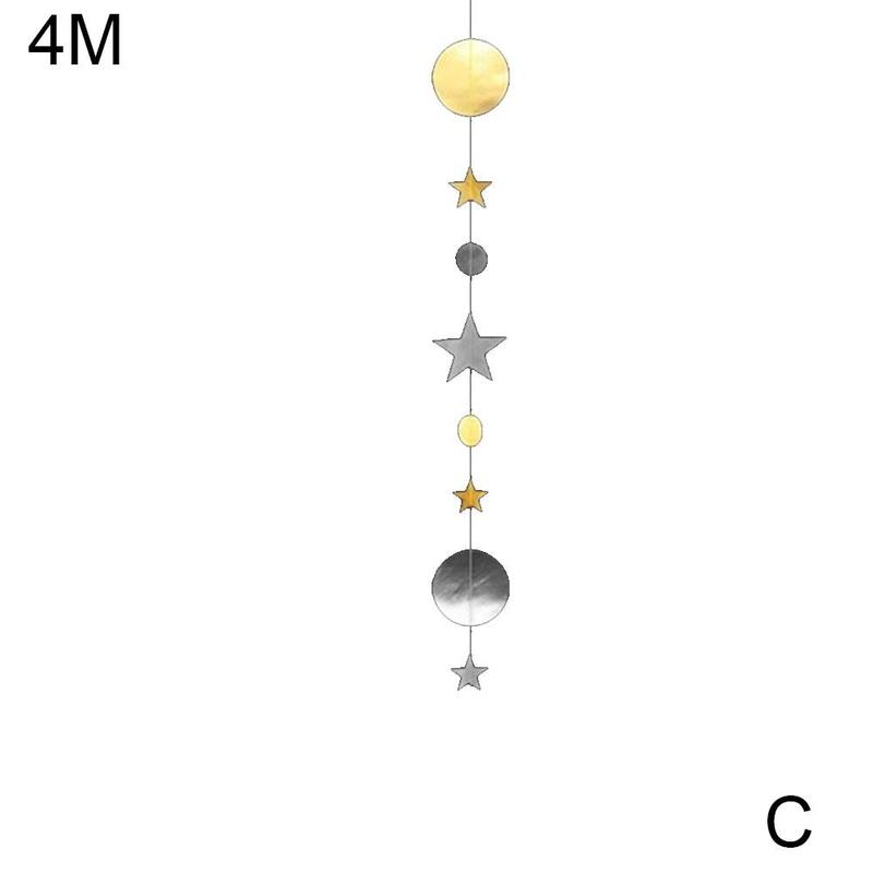 4M gold and silver stars circle garland ribbon birthday decoration wedding supplies party pendant Christmas C5T0: C