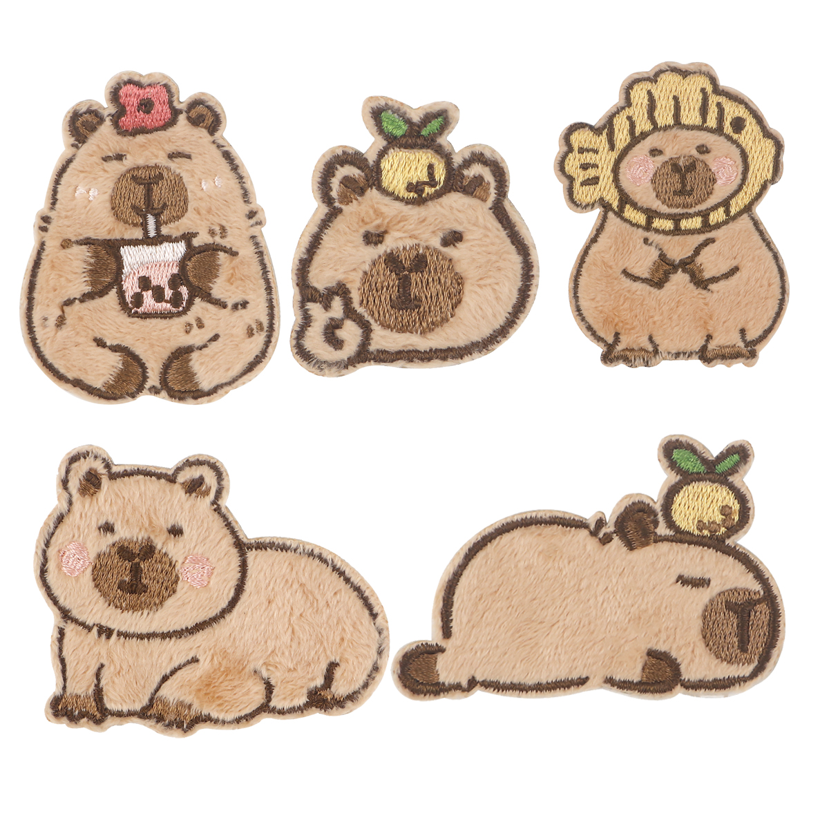 Parche bordado de capibara bonito, parches para planchar con animales de dibujos animados para ropa, parches adhesivos para ropa, insignias para coser DIY: Default Title