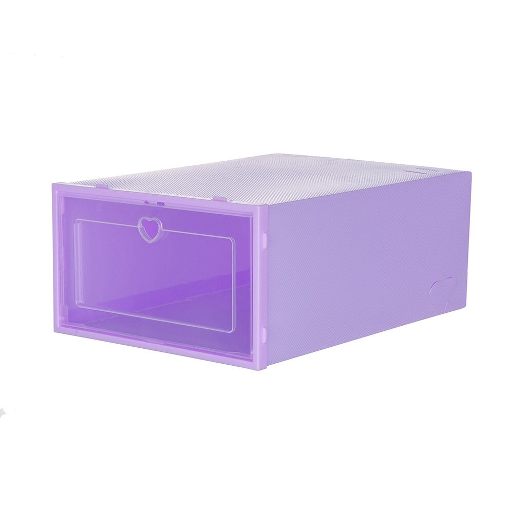1pc Foldable Clear Shoes Storage Box Plastic Stackable Shoe Organizer Box Storage Shoe Box Transparent Drawer Shoes Box: Purple