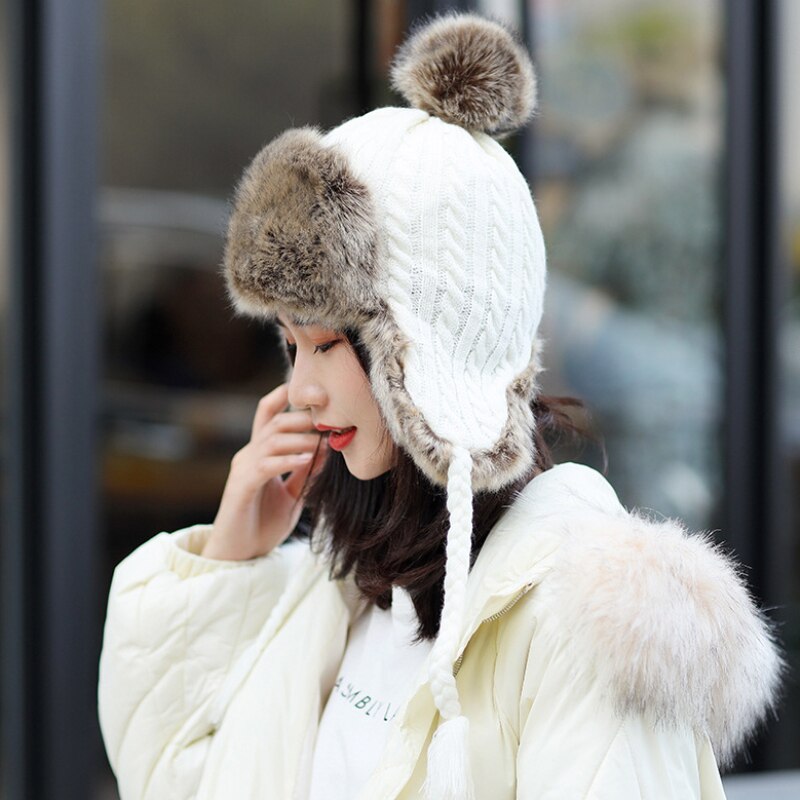 Chapeau d'hiver de marque pour femme, grand bonnet en fourrure, avec  pompon, écharpe tricotée, bonnet chaud, Skullies - AliExpress