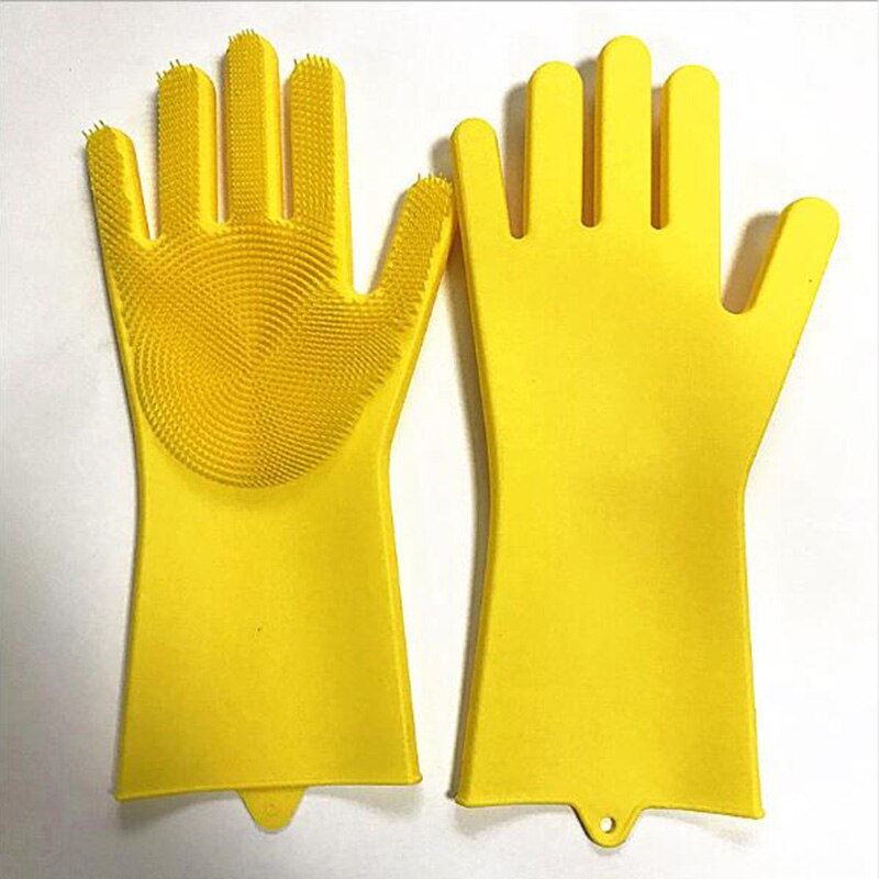 Guantes de goma para fregar platos, esponja de limpieza de grado alimenticio, multiusos, mágicos, 1 par: Yellow