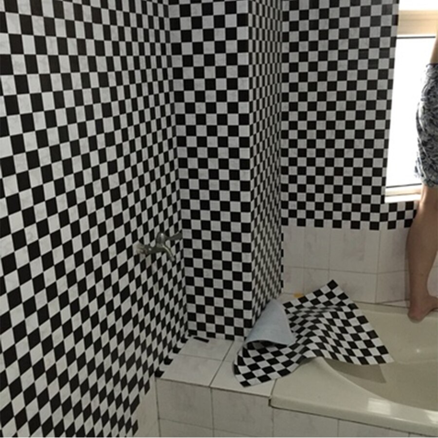 Mosaïque vinyle auto-adhésif papier peint rouleau toilettes salle de bain carrelage noir blanc décalcomanies cuisine étanche à l'huile PVC autocollant mural