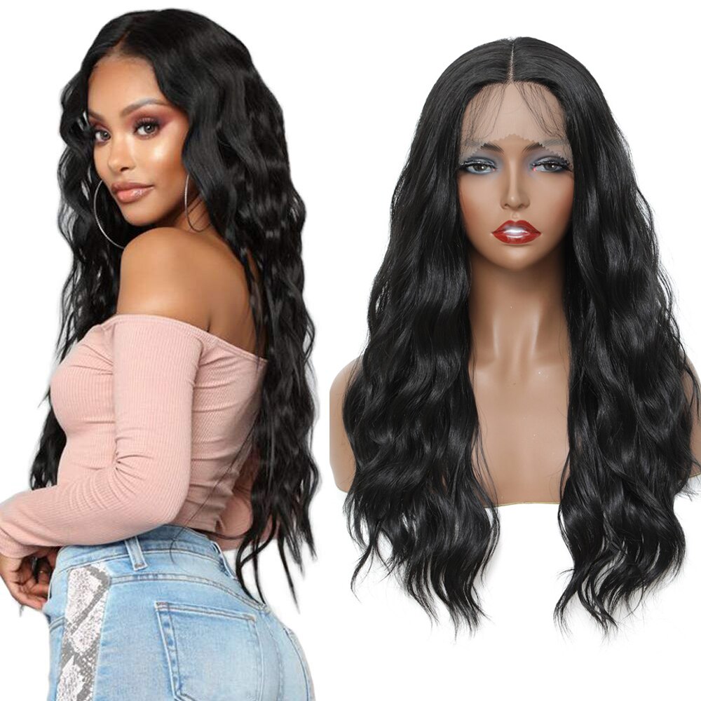 X-TRESS Synthetische Lace Front Pruiken Voor Vrouwen Ombre Bruin Lange Natuurlijke Golf Middelste Deel Lace Pruik Met Baby Haar Warmte slip: 1B-Middle Part