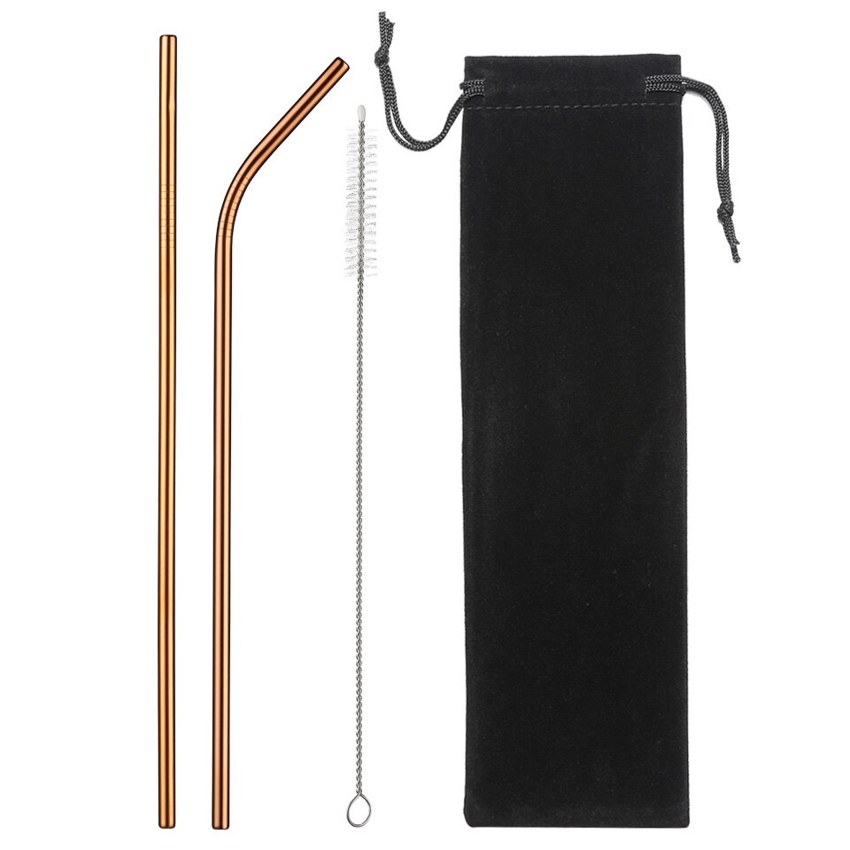 Pajita reutilizable ecológica de acero inoxidable, Pajita de Metal de para beber con cepillo limpiador y Bolsa, ,: A8