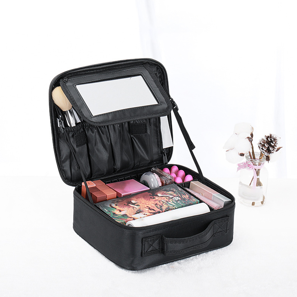 YANZA Makeup Case Beauty Brush Women Cosmetic Suitcase Make Up Organizer Travel Storage Box for Manicure: Beige