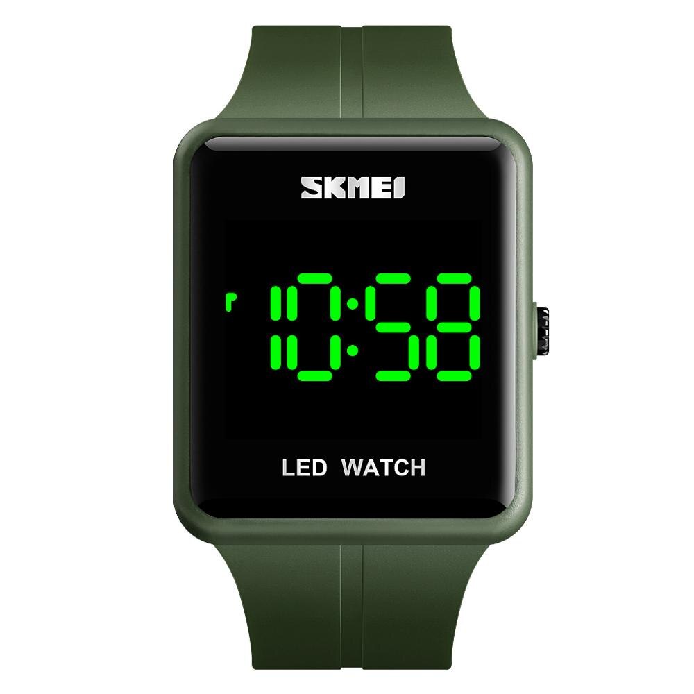 Skmei led digitaal herenhorloge grote wijzerplaat simply sport heren pu polshorloge datum waterdicht vierkant elektronisch horloge dames heren 1541: Legergroen