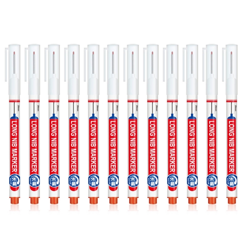 12 pennarelli per carpentiere a base olio con punta lunga, pennarelli con profondo da 20 mm: Rosso