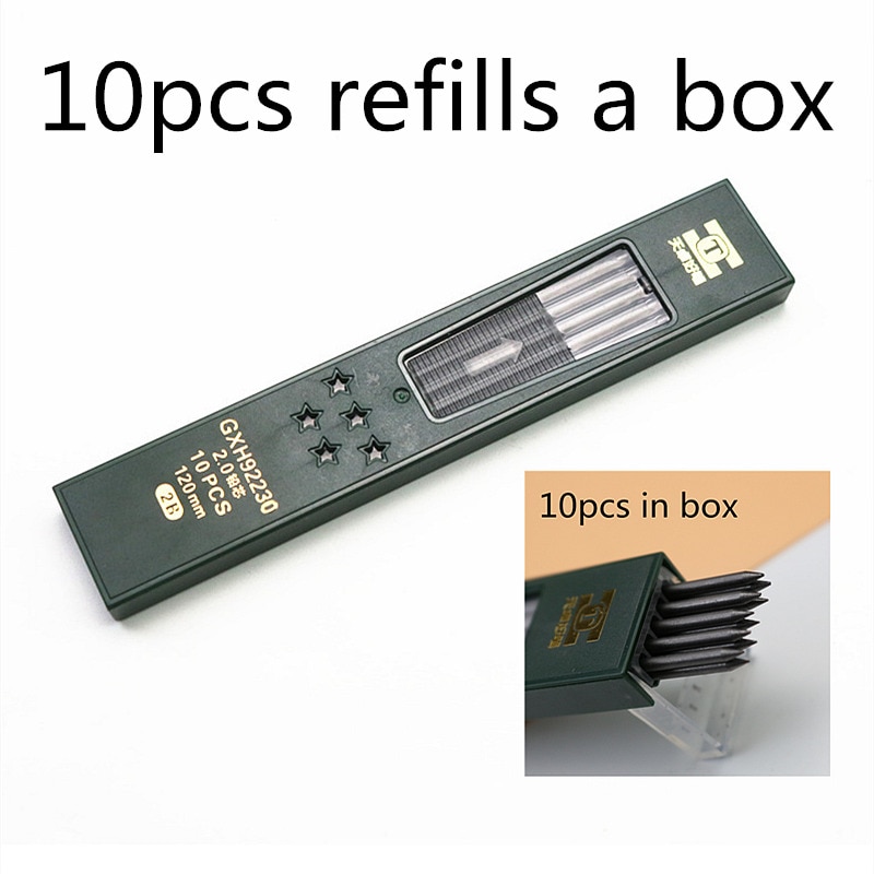 10 pz/scatola 2.0 millimetri matita meccanica matita ricariche 120 millimetri Allunga Matita di piombo 2B ricariche