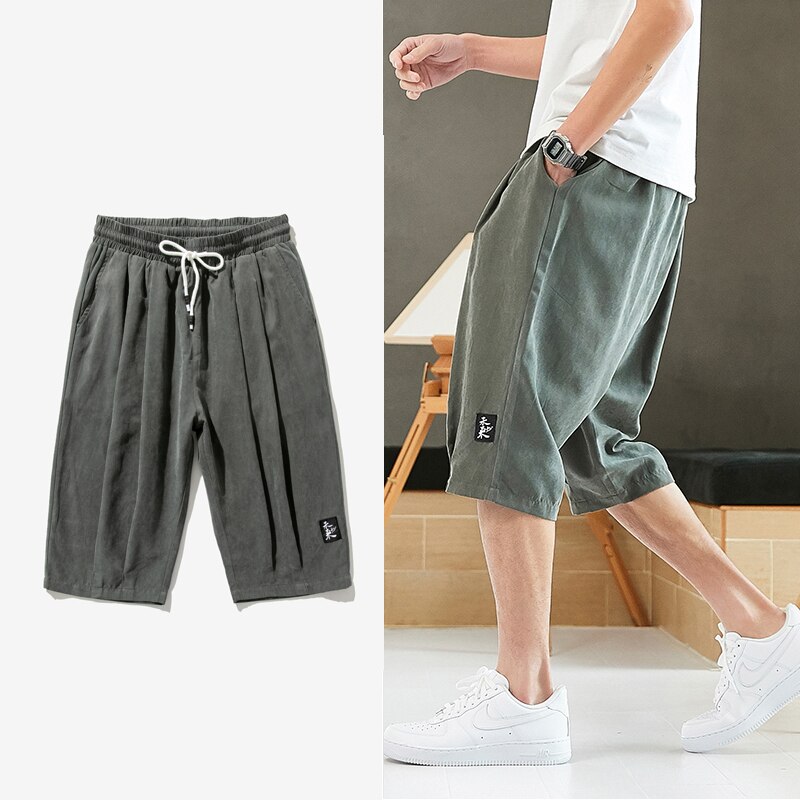 Plus Size Summer Harem Pants Men Short Joggers Chinese Style Calf-Length Casual Baggy Pants Male Capris Trousers 8XL: 7XL / Dark Grey