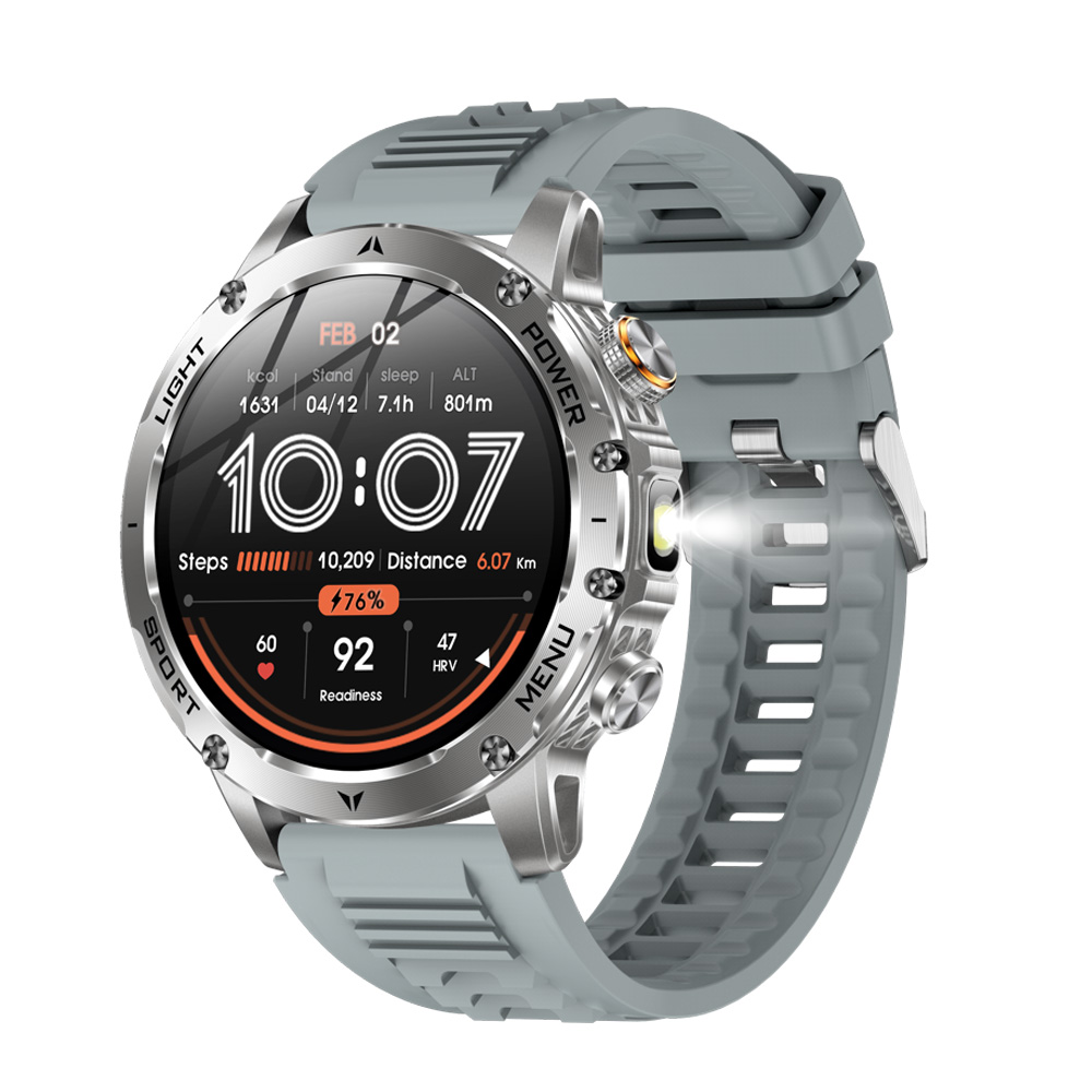 Nuovo Smartwatch Sport all'aria aperta Torcia SOS Chiamate wireless Orologi dente blu Frequenza cardiaca Meteo Musica Orologio intelligente impermeabile: Black