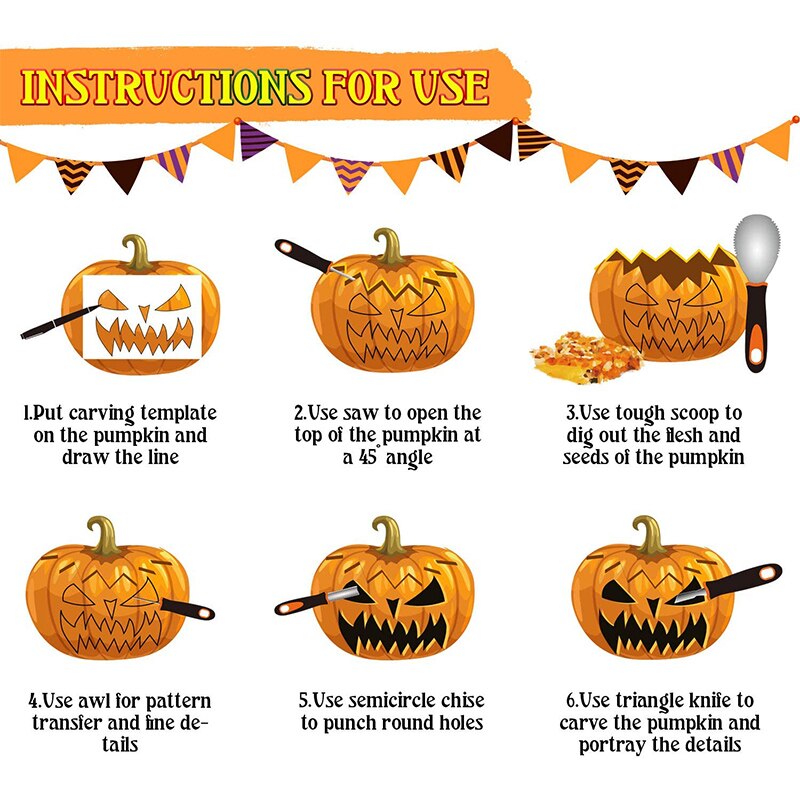 4-6 st pumpa carving verktyg kit halloween pumpa carving verktyg set stenciler pumpa skär tillbehör gravering kök skärning